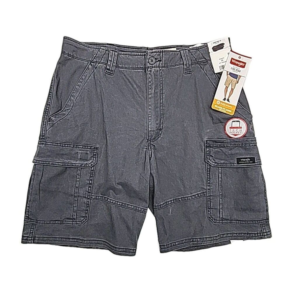 Wrangler Cargo Shorts Gray Flex Men Sz 34 Relaxed 10" Inseam Pockets NEW